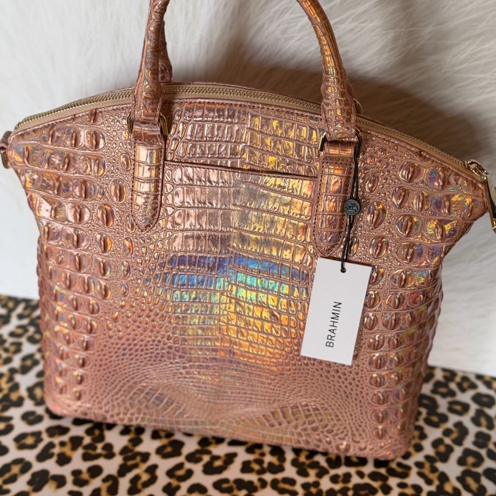 Brahmin Large Duxbury Melbourne Rose Gold Satchel NWT METALLIC HOLOGRAPHIC FIRM$ - Picture 10 of 15